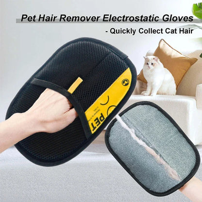 Electrostatic Pet Hair Remover Gloves for Cats and Dogs - Reusable Washable Grooming Gloves with 2-in-1 Lint Roller Brush - Safe and Non-Toxic