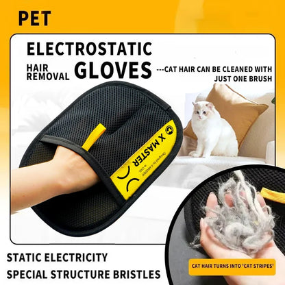 Electrostatic Pet Hair Remover Gloves for Cats and Dogs - Reusable Washable Grooming Gloves with 2-in-1 Lint Roller Brush - Safe and Non-Toxic